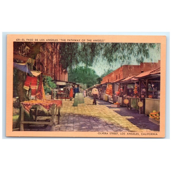 Vintage‎ Postcard Los Angeles California Pathway Of The Angels Olvera Street - Picture 1 of 2